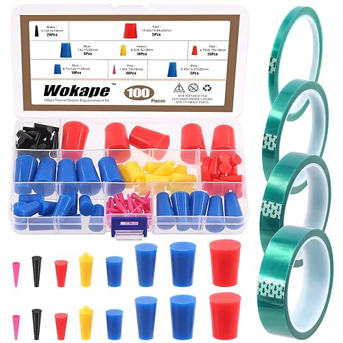 Wokape 104 Stück Hochtemperatur-Silikon-Gummi-Schutzstöpsel-Sortiment mit grüne Pulverbeschichtung Abdeckband PET-Klebeband - Cheap-Us