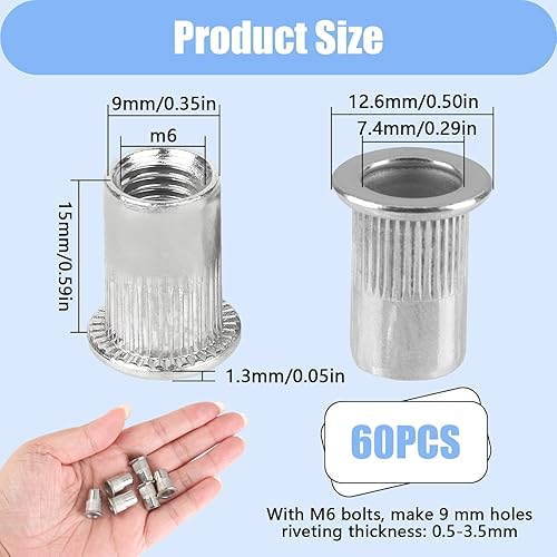 100 Stück M6 Edelstahl Nietmuttern, Flachkopf Nietmuttern für Metall & Kunststoff - Runder Flachkopf mit Innengewinde, Rutschhemmendes Design, Vielseitige Anwendun ﻿ - Cheap-Us
