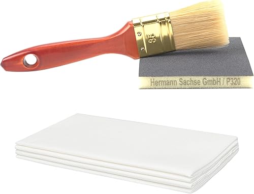 Zubehör-Set aus Schleifmatte K 320 für Holz mit Pinsel aus Chinaborste und 5 Tüchern für die Verarbeitung von Holzöl - Cheap-Us