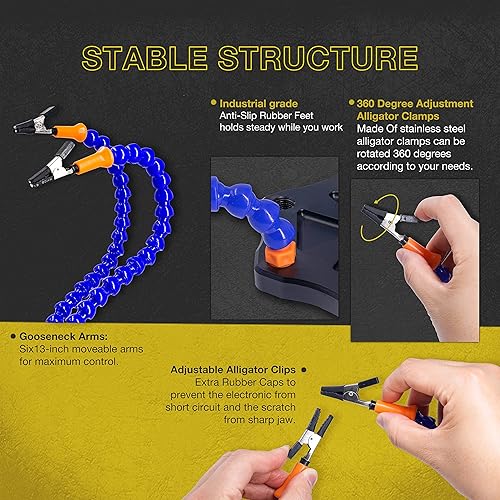 KOTTO Dritte Hand Löthilfe Third Hand Löten Magnetisch Leiterplattenhalter Werkzeug Zwei Arme Helfen Hände Handwerk Werkstatt Helfen Station Rutschfeste Aluminiumbasis Drahtschneider Zange - Cheap-Us