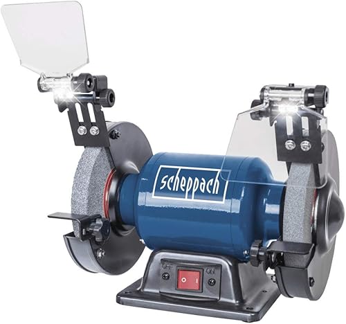 Scheppach Schleifgerät/Doppelschleifer SM150L | Schruppscheibe, Schlichtscheibe, Schleifstein | 400 W Leistung | Bohrung Durchmesser : 150/12,7 mm - Cheap-Us