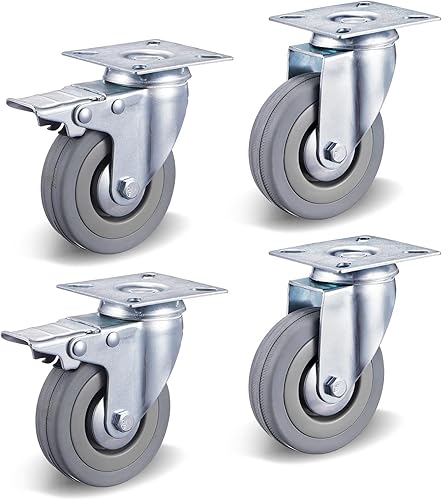 4 Stück Lenkrollen 75mm Möbelrollen Rollen mit Bremse Transportrollen bis 200kg Schwerlast Rollen 360° Drehbar Kein Geräusch(2 Bremsrollen, 2 Lenkrollen) - Cheap-Us