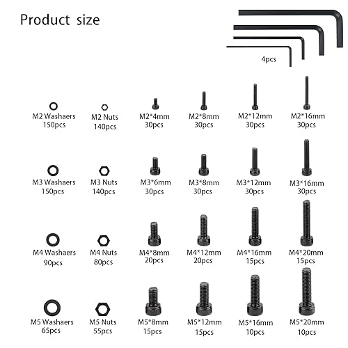 woshilaoDS 1230 Stück M2 M3 M4 M5 Schrauben Set, Zylinderschrauben mit Innensechskant Schrauben Set, Schrauben und Muttern und Unterlegscheiben Sortiment Set, Schwarz Sechskopf Gewindeschrauben Set - Cheap-Us