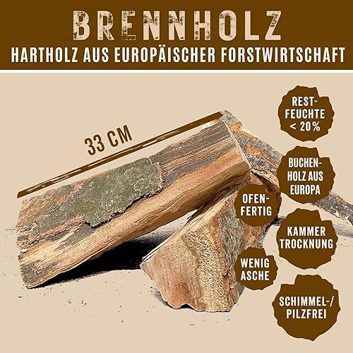 Woodlogger 60 KG Brennholz aus Buche I trockenes Kaminholz I ofenfertiges Feuerholz I reines Buchenholz I Holz für Kaminofen, Lagerfeuer, Feuerschalen, Ofen I Grillholz (Holz-Scheitlänge: 25 cm) - Cheap-Us