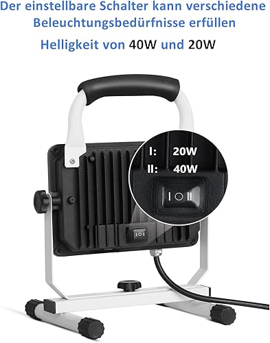 JOYDEER 4000 Lumen LED Baustrahler Arbeitsleuchte mit Ständer, 40W Wasserdichte Tragbare Flutlichter, Arbeitslicht Helligkeitswinkel Einstellbar, Arbeitsscheinwerfer mit Schaltnetzkabel - Cheap-Us