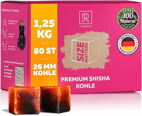 Shisha Kohle 1,25 KG 80 Würfel 26mm - 100% Organic Bio Naturkohle |ohne chemische Zusätze| Für Shisha & BBQ - Mit Kohle Grill und Shisha Zubehör wie HMD Smokebox & Kaminaufsatz Shishakohle Coal - Cheap-Us