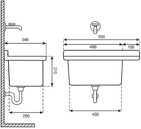 Waschbecken Ausgussbecken 59 cm x 34 cm x 21 cm Spülbecken Waschtrog mit Überlauf Waschbecken für Gewerbe Waschraum Garten inkl. Ablaufgranitur - Cheap-Us
