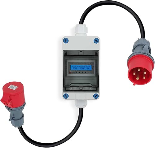 Mobiler Stromzähler,Mit CEE Stecker und Kupplung,3 × 230V/400V 32A Und Kupplung, Zwischenzähler für Wohnwagen,Elektrofahrzeuge, Camping,oder Unternehmen Mit 0,5 m Kabel an Beiden Enden 32A - Cheap-Us