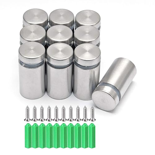 10 Stück 19X25mm silberne Edelstahl-Werbenägel, Glasbefestigungsschraube, Schildbefestigungshalter, hohle Abstandsschrauben aus Acrylplatte, Schilderbefestigungsklemme (mit Schrauben und Gummistopfen) - Cheap-Us