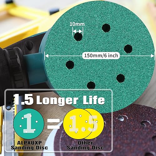 ALPXUXP Schleifscheiben 150mm Klett 120 körnung Schleifpapier 15-Loch Profi für Exzenterschleifer(50 Stück) - Cheap-Us