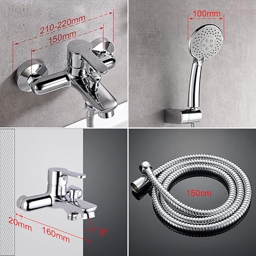 GRIFEMA PORTO-G12003 | Duscharmatur - Brausebatterie mit Brauseschlauch, Handbrause mit 5 Funktionen, und Brausehalter | Einhebel-Brausemischer-Dusche set, Chrom - Cheap-Us