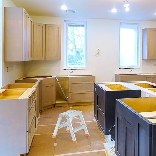 Relaxdays Trittleiter, Aluminium, klappbar, 4 Stufen, Leiter bis 150 kg, beidseitig begehbar, Stehleiter, Silber/orange - Cheap-Us