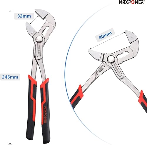 MAXPOWER Wasserpumpenzange Set, 3 tlg. Rohrzange 180 mm / 240 mm / 420 mm aus CR-V Stahl, Feinverstellung per Knopfdruck - Cheap-Us