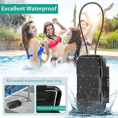 ORIA Tragbarer Tresor mit Zahlencode, Sicherheitsbox Outdoor Sicherheitssafe, mit Drahtseil abnehmbarem, Wasserdicht Schlüsselsafe mit Kombination, für Reisen, Strand, Camping, Büro - Schwarz - Cheap-Us