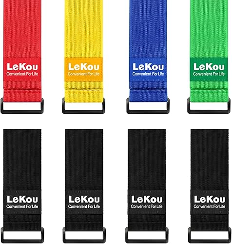 LeKou Elastische Kabelbinder mit Klettverschluss 5cm x 46cm (8er Pack) Farbige elastische Klettbänder mit Schnalle - Verlängerungen für Kabel, Seil - Cheap-Us