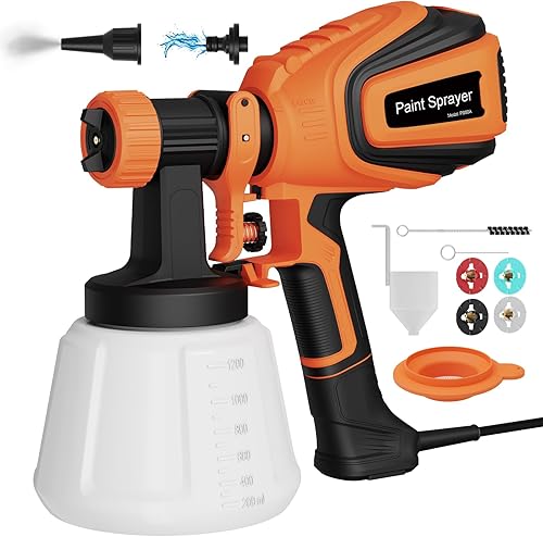 Farbsprüher, 700W HVLP Elektro Spritzpistole mit 1200 Ml Behälter, 4 Düsen & 3 Muster, Reinigungs & Staubblasanschluss, Elektrische Sprühgeschwindigkeit 1000 Ml/Min - Cheap-Us