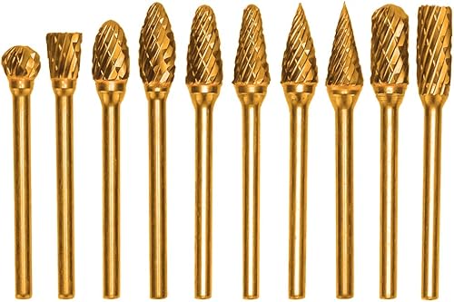 Mesee 10 Stück Schaft Raspel Set, Hartmetall Frässtifte Set, Wolframcarbid fräser Dateien 3mm Schaft Bit, Wolframstahl Fräser für Holz Gravieren, Schnitzen, Bohren, Skulptur passend - Golden - Cheap-Us