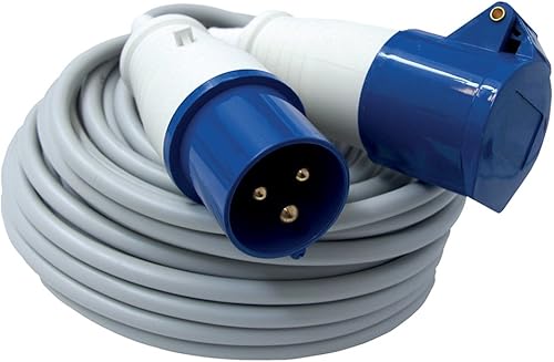 Electraline 46148 Verlängerung 20 mt Industriesteckdose IEC 3-poliger Stecker Geeignet für Camper, Camping, Caravan, Boot, Baustelle-Grau, IP40 - Cheap-Us