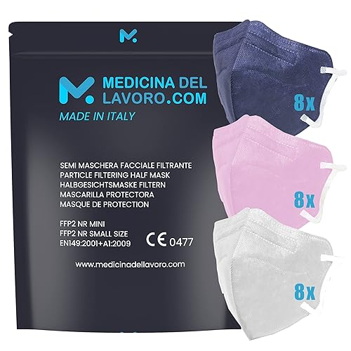 24 FFP2/KN95 Maske Bunt Mix CE Zertifiziert Kleine Größe Small, Medizinische Mask mit 4 Lagige Masken, Partikelschutzmaske, Atemschutzmaske mit Hoher BFE-Filtereffizienz≥94 | 24 Stück - Made in Italy - Cheap-Us