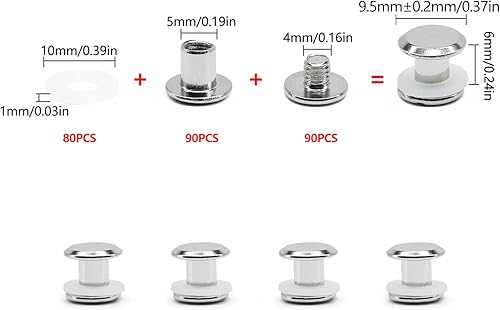 JINTANG 90 Set Chicago buchschrauben,M5x6mm binding Schrauben kit,schraubnieten für leder,ledernietenset,verwendet für DIY Leder handwerk kleidung tasche,Bücher und Dekoration (silbrig) - Cheap-Us