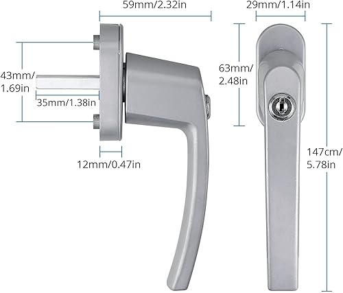 AUTOUTLET Fenstergriff Aluminium, 2 Stück abschließbar Sicherheitsfenstergriff Fensterschloss Kindersicherung mit Schloss in Stiftlänge 35mm, Gleichschließend Windows Balkontürgriff(grau) - Cheap-Us