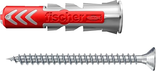 fischer DuoPower 8 x 65 S, Universaldübel mit Sicherheitsschraube, 2-Komponenten-Dübel, Kunststoffdübel zur Befestigung in Beton, Ziegeln, Stein, Gipskarton uvm., 25 Dübel + 25 Schrauben - Cheap-Us