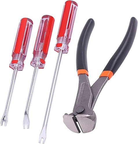 Keadic Polsterklammerentferner und Reißzweckenheber, Werkzeug-Set, Endschneidezange, 17,8 cm, bündig, Nagelabzieher, strapazierfähig, Schneiden von Tischlern, Zangen, Nagelzieher für Zuhause, Büro, - Cheap-Us