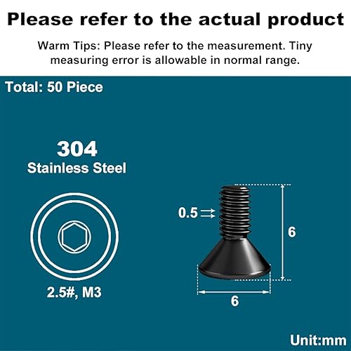 Drenky M3 X 8mm Senkkopfschrauben Edelstahl V2A VA A2 Senkkopf Schrauben DIN 7991 / ISO 10642 Gewindeschrauben Rostfrei Steckdosen Schrauben Metrisches Regelgewinde, 50 Stück, Schwarz - Cheap-Us