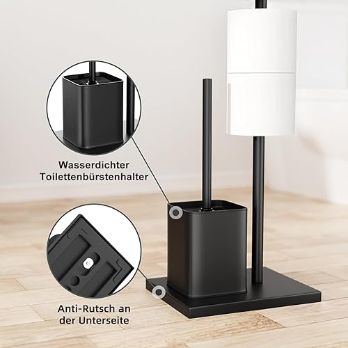 Edelstahl Klopapierhalter mit Klobürste - mit WC Bürste, Garnitur mit Toilettenpapierhalter und Toilettenbürste, Klorollenhalter Stehend (Schwarz Matt) - Cheap-Us