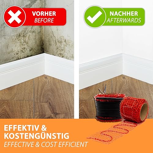 Schimmelstop Heizmatte 4,2m - Elektrische Schimmelheizung 230V | Wandheizung u. Deckenheizung gegen Schimmel Stockflecken und Pilzbefall | chlorfrei für Bad Dusche - Cheap-Us