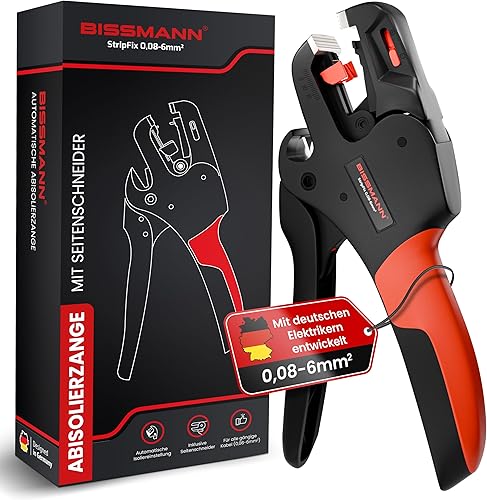 Bissmann® Automatische Abisolierzange | Schnelles & Präzises Abisolieren | Edelstahlklinge - Inkl. Seitenschneider | Für alle gängige Kabel 0,08 bis 6 mm² | Abisolierwerkzeug | Kabelabisolierer - Cheap-Us