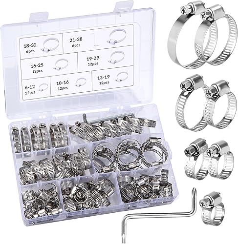 73 Stk Schlauchschellen Set, Einstellbare 6–38 mm Schlauchschelle, Edelstahl Rohrschellen Sortiment, 7 Größen Schlauchklemme für Wasserleitung, Autoleitung,Haus Gas Rohr,Tank - Cheap-Us