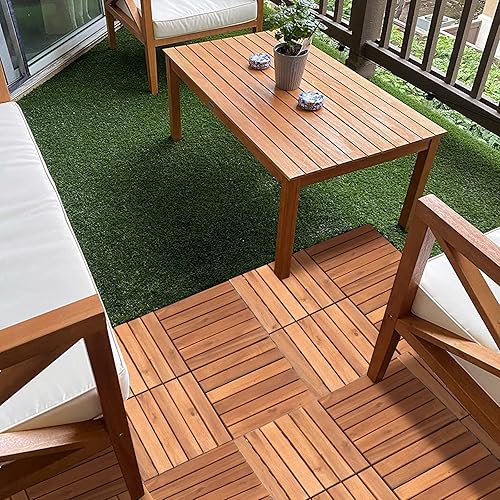 Vigevee Holzfliesen aus Akazien Holz 30x30cm,Holzfliesen für Balkon,6 Latten Fliese 3m²,Balkon Bodenbelag,Holzfliesen Balkon,Bodenfliesen für Terrassen und Balkon (33 Stück) - Cheap-Us