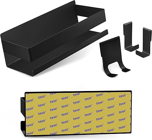 LIEBHEIM Duschablage Duschkorb Badregal ohne Bohren - Bombenhalt durch Industrie Klebeband - Edelstahl S304 - Massiv (Edelstahl Schwarz) - Cheap-Us