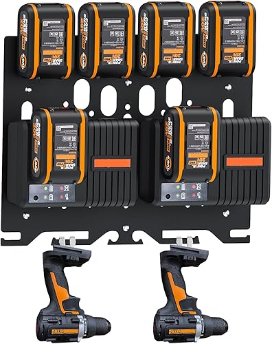 DITKOK Upgrade 3-in-1 Wandhalterung für Worx Ladegeräte, Akkus und Akku-Bohrmaschine, Metall-Akkuhalter für 4 Stück 20-V-Akkus, 2 WA3867 Ladegeräte/2 WA3880 Ladegeräte/1 WA3883 Doppelladegerät - Cheap-Us