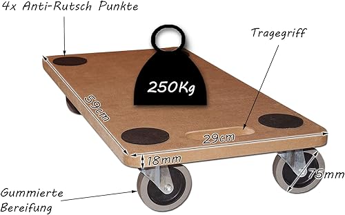 BigDean 2X Möbelroller Transportroller 250kg Rollbrett MDF Möbel Hund Roller - Cheap-Us