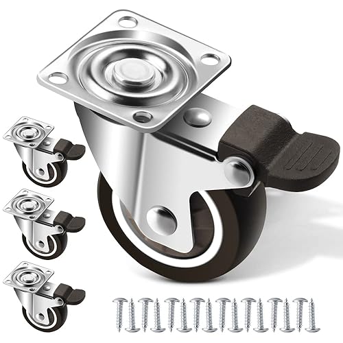 4 Stück Möbelrollen 50mm, Transportrollen mit Bremse bis 100 kg, Schwerlastrollen für Möbel mit Bremsen, 360° Schwerlast Lenkrollen für Strandkorbrollen, Lenkrollen klein, (16 Schrauben) - Cheap-Us