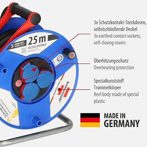 Brennenstuhl Garant IP44 Gewerbe-/Baustellen-Kabeltrommel, 40m - Spezialkunststoff (Baustelleneinsatz und ständiger Einsatz im Außenbereich, Made in Germany) blau - Cheap-Us