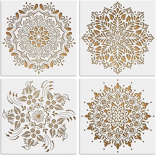 MWOOT 4 Stück Groß Mandala Dot Schablonen Stencils Kit, Wiederverwendbares Malerei Vorlage Zubehör, DIY Blume Schablone zum Malen an der Wand Fliesen Segeltuch Kissen Dekoration (30x30CM) - Cheap-Us