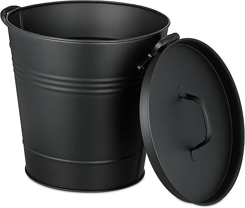 Relaxdays Ascheeimer mit Deckel, 19 Liter, runde Aschetonne mit Griffen, für Kohle & Asche, Kamin, Ofen, Grill, schwarz - Cheap-Us
