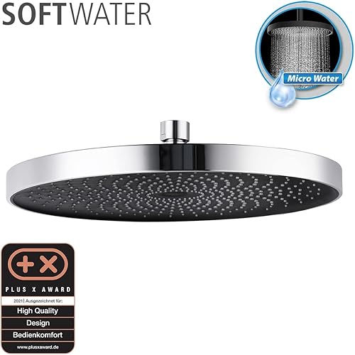 WENKO Softwater Duschkopf, Regenduschkopf, Spritzarm und leise, Sanftes Wasser, ABS, Duschkopf Ø 26 cm, Chrom/Schwarz - Cheap-Us