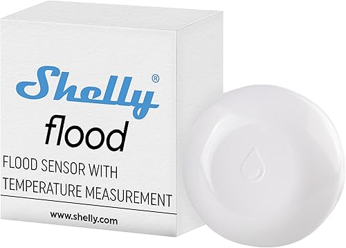 Shelly Flood | Kabelloser Flutsensor mit Temperaturmessung | Hausautomation | Tropf- und Leckalarm Fußbodenheizungssteuerung Kompaktes Design leicht zu bedienen Batterielebensdauer bis zu 18 Monaten - Cheap-Us