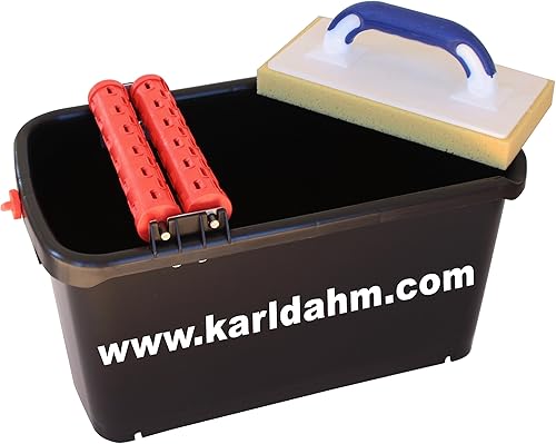 Karl Dahm® Waschset Spezial für Fliesen I Fliesenleger Werkzeug mit 23 Liter Eimer inkl. 2 Noppen-Waschrolle & Schwammbrett gerastert 12 x 28cm – 11433 - Cheap-Us