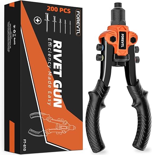 FOREVTL Nietenzange Set | Nietzange | Blindnietzange | Popnietenzange | Profi Nietpistole inkl 200 Aluminium-Nieten 2,4 | 3,2 | 4,0 | 4,8 | 6,4mm, 5 auswechselbaren Mundstücken - Cheap-Us