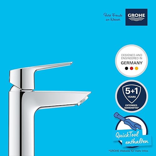 GROHE QUICKFIX Start - Einhand - Waschtischarmatur (wassersparend, inkl. 3-in-1 Montagewerkzeug, mit Temperaturbegrenzer, schnelle Befestigung),chrom, 23550002 - Cheap-Us
