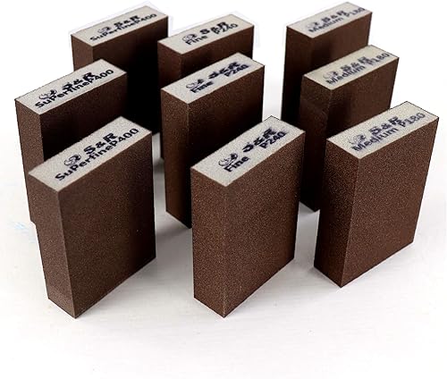 S&R Schleifschwamm-Set 9 St, 100 x 70 x 25 mm, Schleifklötze, Handschleifer, 3 Körnungen, Mittel 3X P180, Fein 3X P240, Superfein 3X P400 zum Schleifen, Polieren von Metall, Holz, Stahl, Edelstahl - Cheap-Us