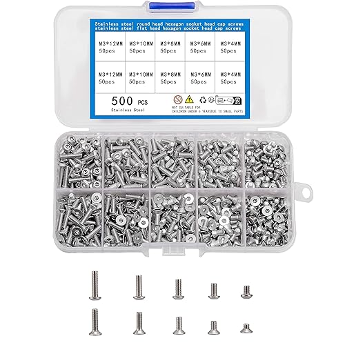 KOXXIAMOQ 500 Stück M3 Schrauben Set, Inkl 250 Stk Senkkopfschrauben Innensechskant Schrauben und 250 Stk Linsenkopfschrauben sechskantschrauben, Maschinenschrauben, Gewindeschrauben Set - Cheap-Us
