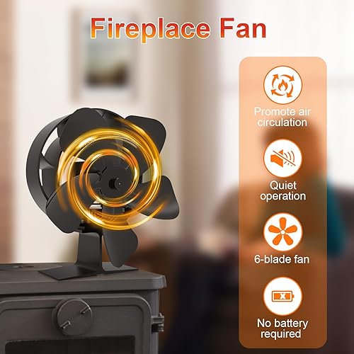 Jumoking Ofenventilator 5 Flügel Kaminventilator,Ofenventilator ohne Strom, Kamin Ofen Ventilator, Holzofen Ventilator mit Thermometer,Leiser Kaminlüfter War - Cheap-Us