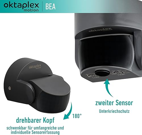 Oktaplex Bea Bewegungsmelder Aussen IP65 schwenkbar 180° Infrarotsensor 10m Reichweite 230V anthrazit mit Dämmerungssensor - Cheap-Us