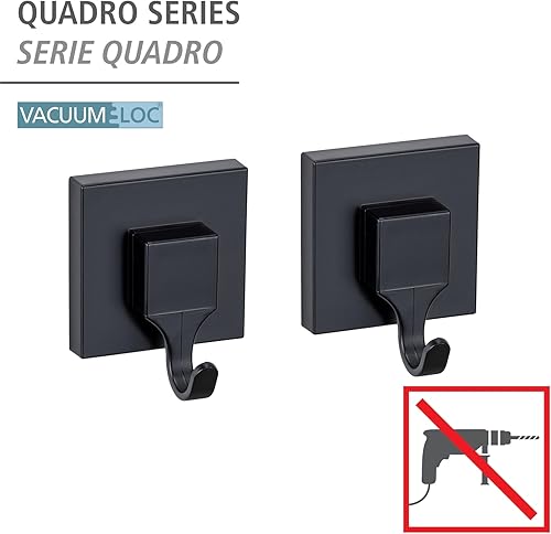 WENKO Vacuum-Loc® Wandhaken Quadro, 2er Set, Handtuchhaken für Badezimmer und Küche, Vakuum-Befestigung – ohne Bohren, Handtuchhalter aus Kunststoff, Maße je Haken: 6 x 7 x 5 cm - Cheap-Us